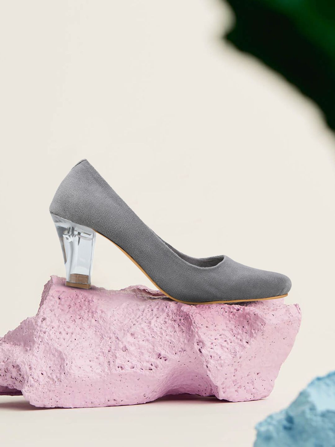 LONDON STEPS Grey & Transparent Suede Block Pumps Price in India