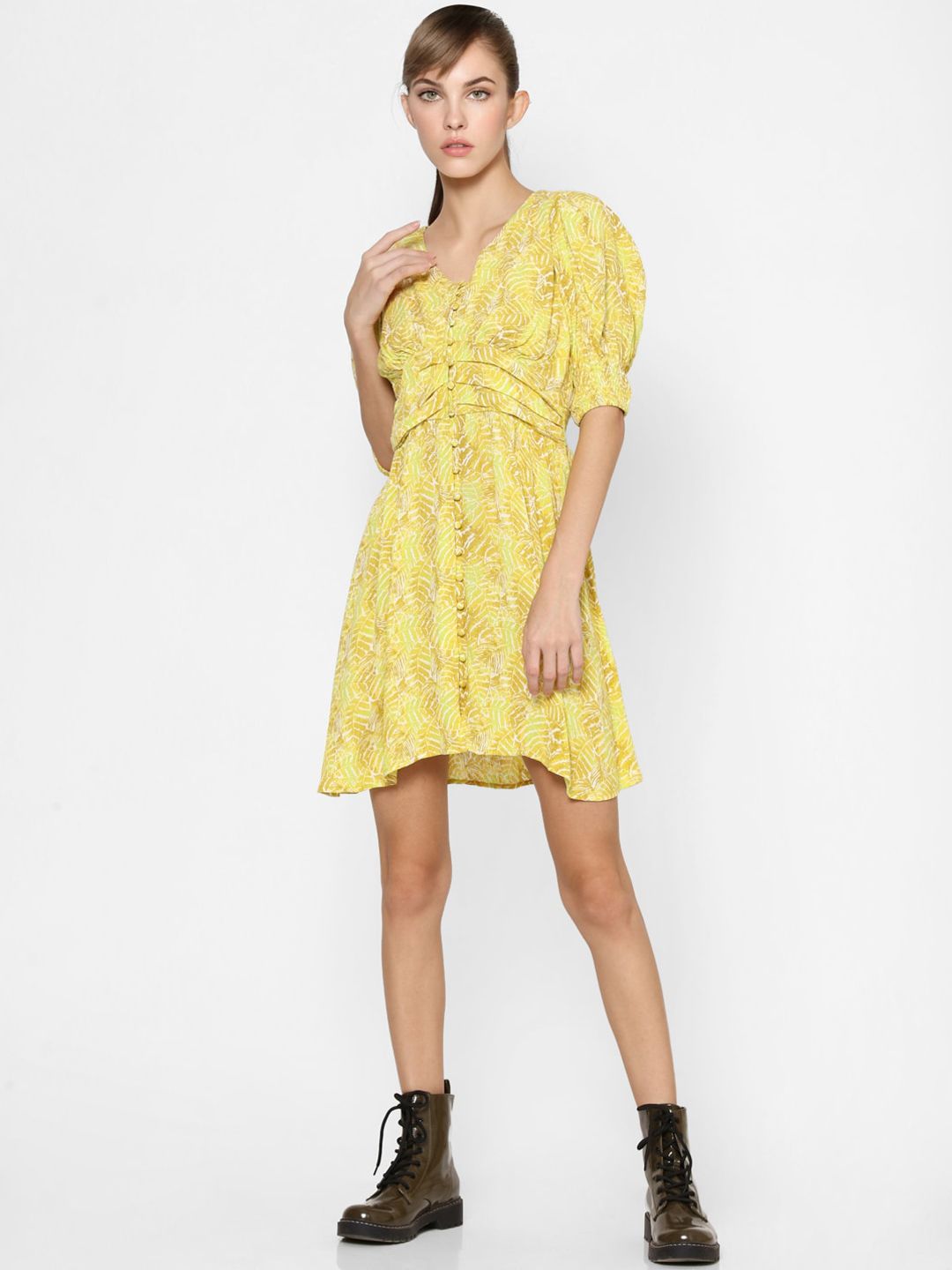 ONLY Women Yellow Floral Dress Price in India