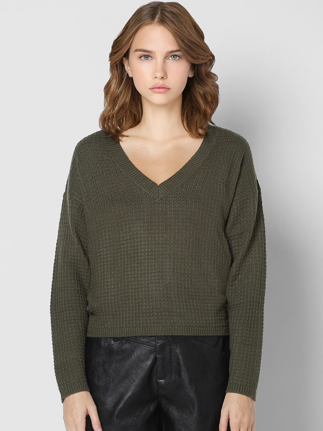 ONLY Women Olive Green Crop Pullover Price in India