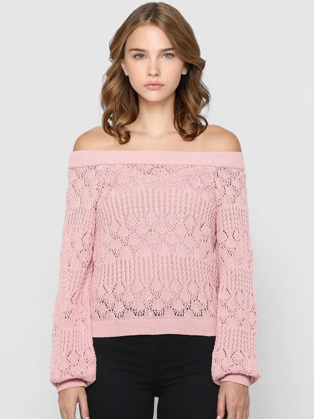ONLY Women Pink Self-Designed Pullover Price in India