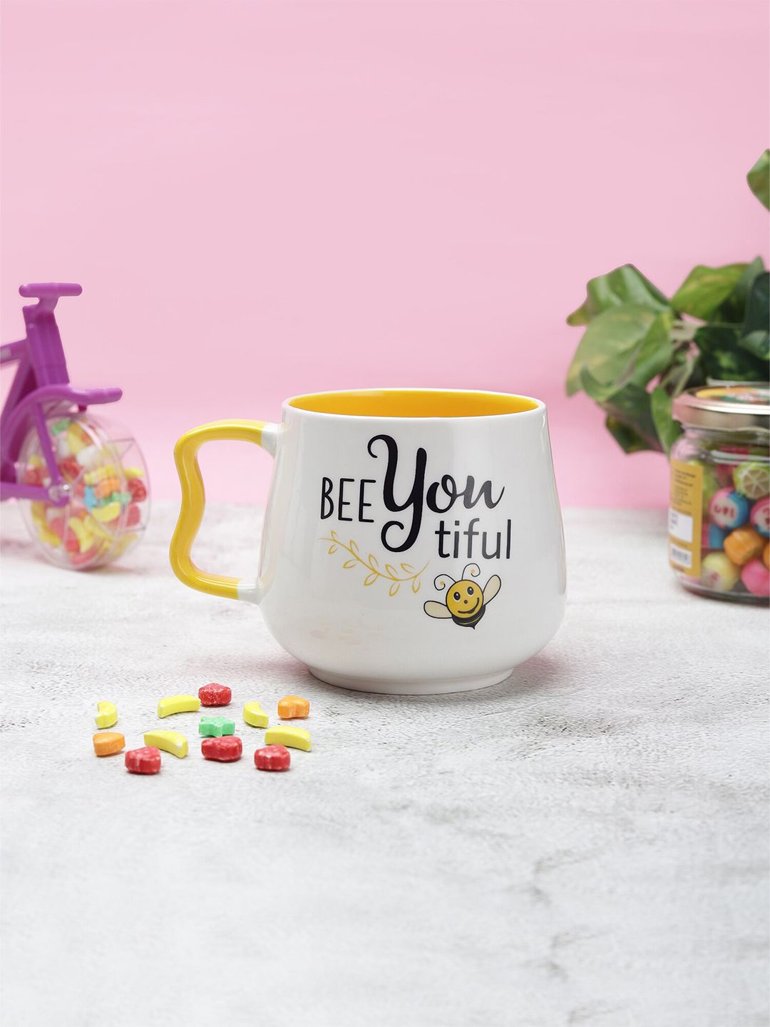 JCPL White & Yellow Text or Slogans Printed Ceramic Glossy Mug Price in India