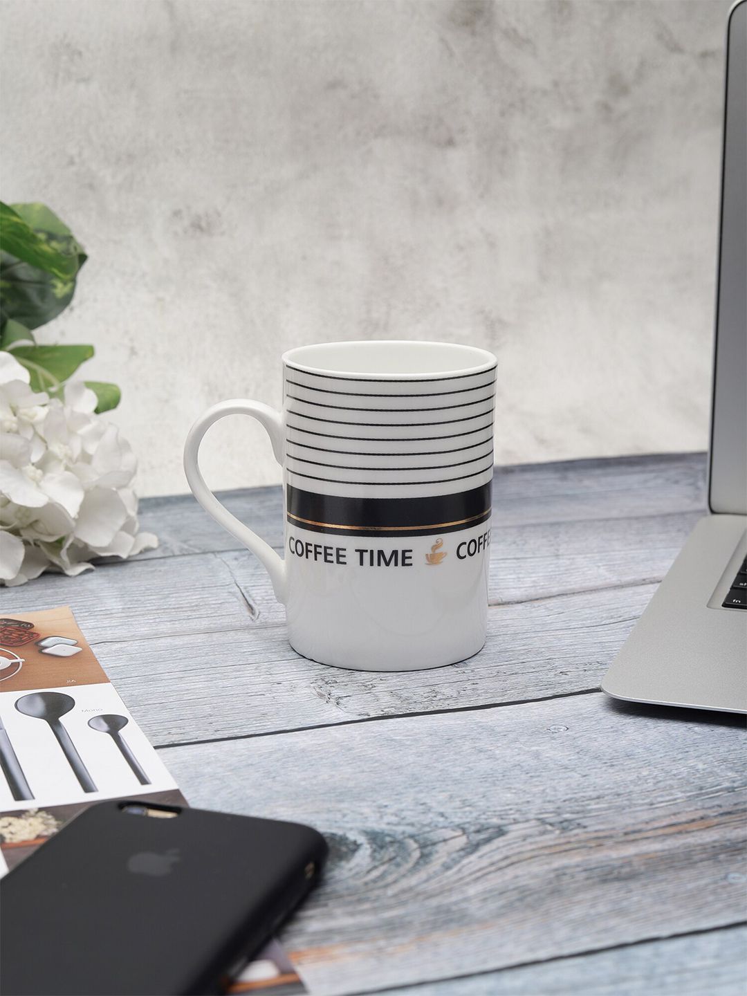 JCPL White & Black Printed Ceramic Glossy Mug Price in India