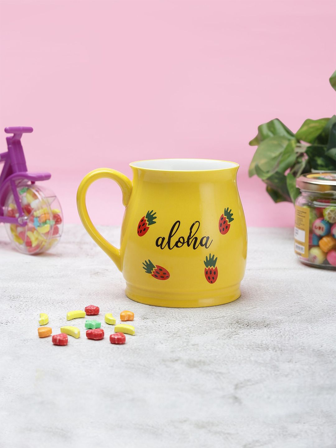 JCPL Yellow & Red Floral Printed Ceramic Glossy Mug Price in India