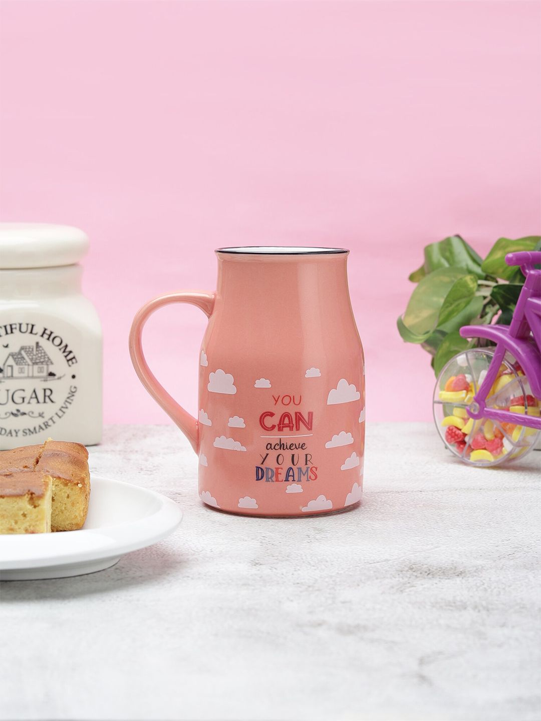 JCPL Pink & Beige Printed Ceramic Glossy Mug Price in India