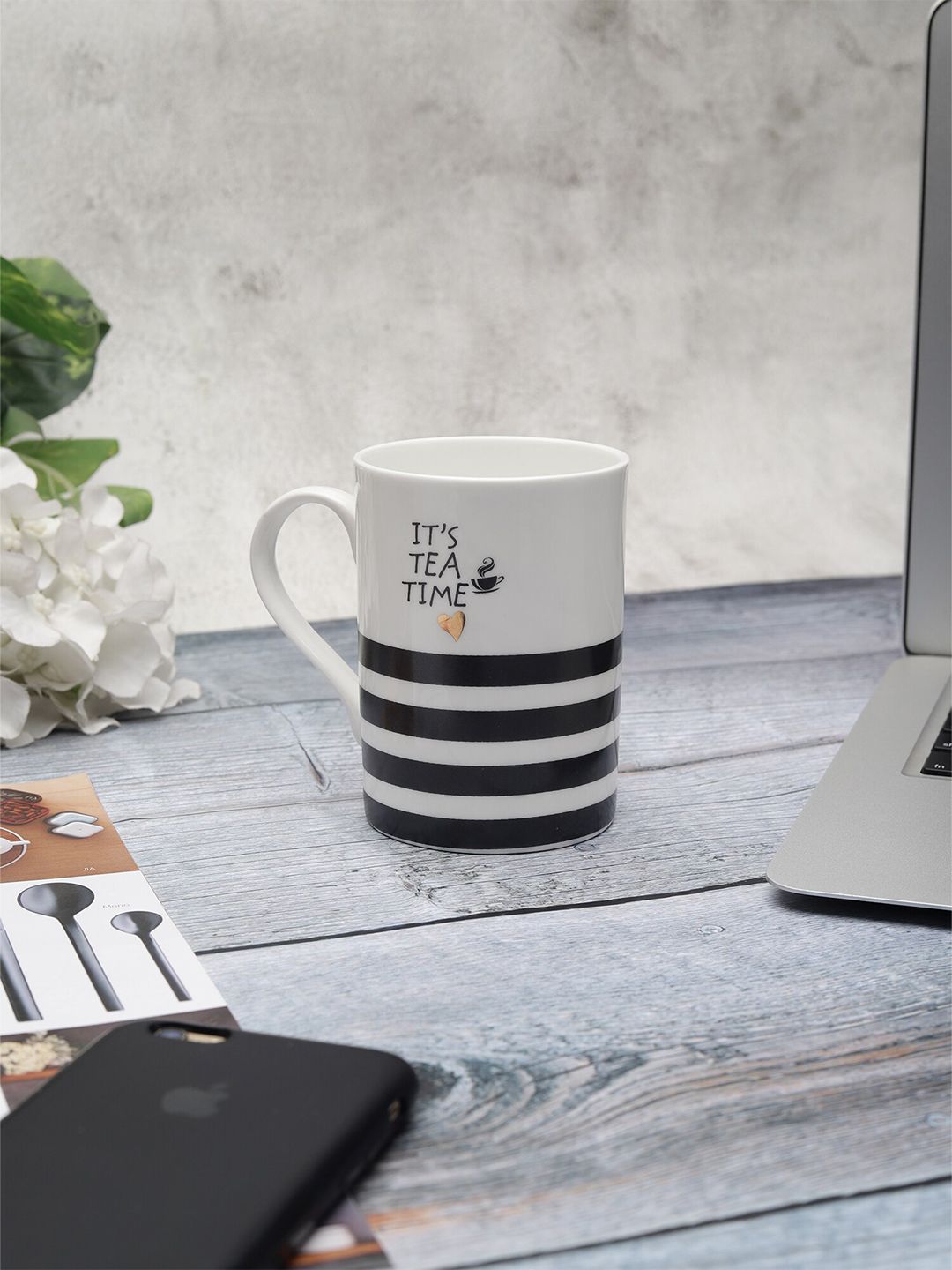 JCPL White & Black Geometric Printed Ceramic Glossy Mug Price in India