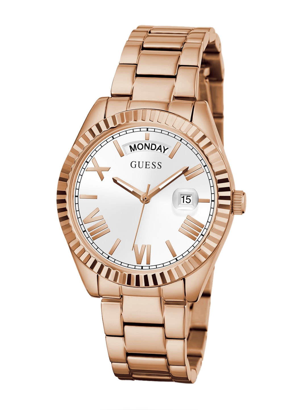 GUESS Women White Solid Dial & Rose Gold Toned Straps Analogue Watch GW0308L3 Price in India