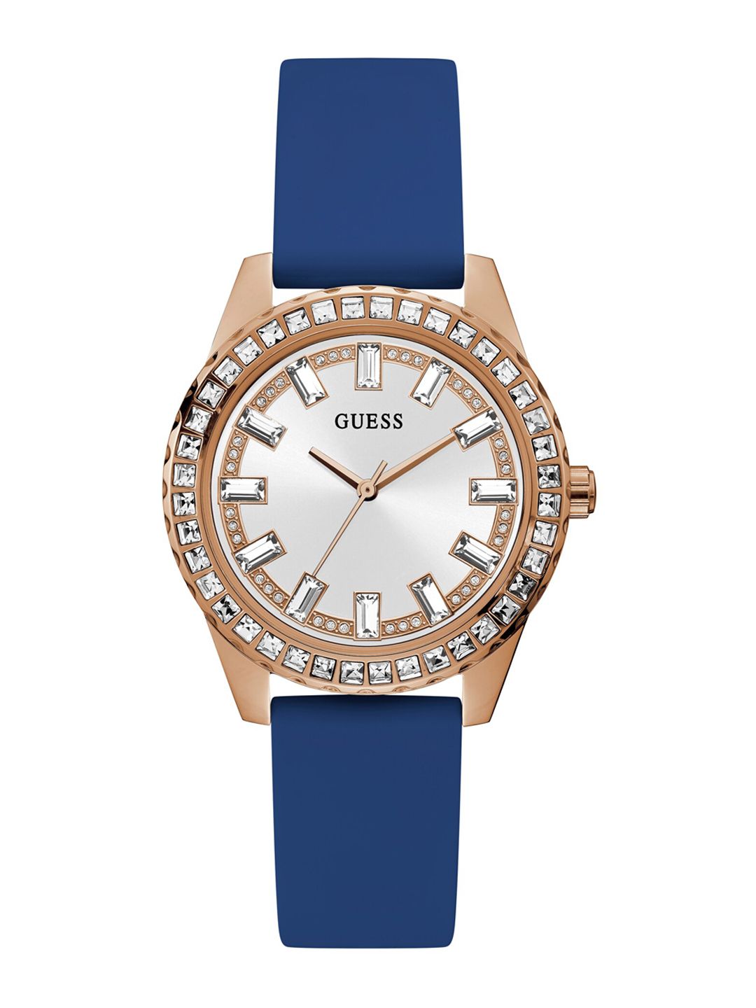 GUESS Women Silver-Toned Dial & Blue Straps Analogue Watch GW0285L1 Price in India