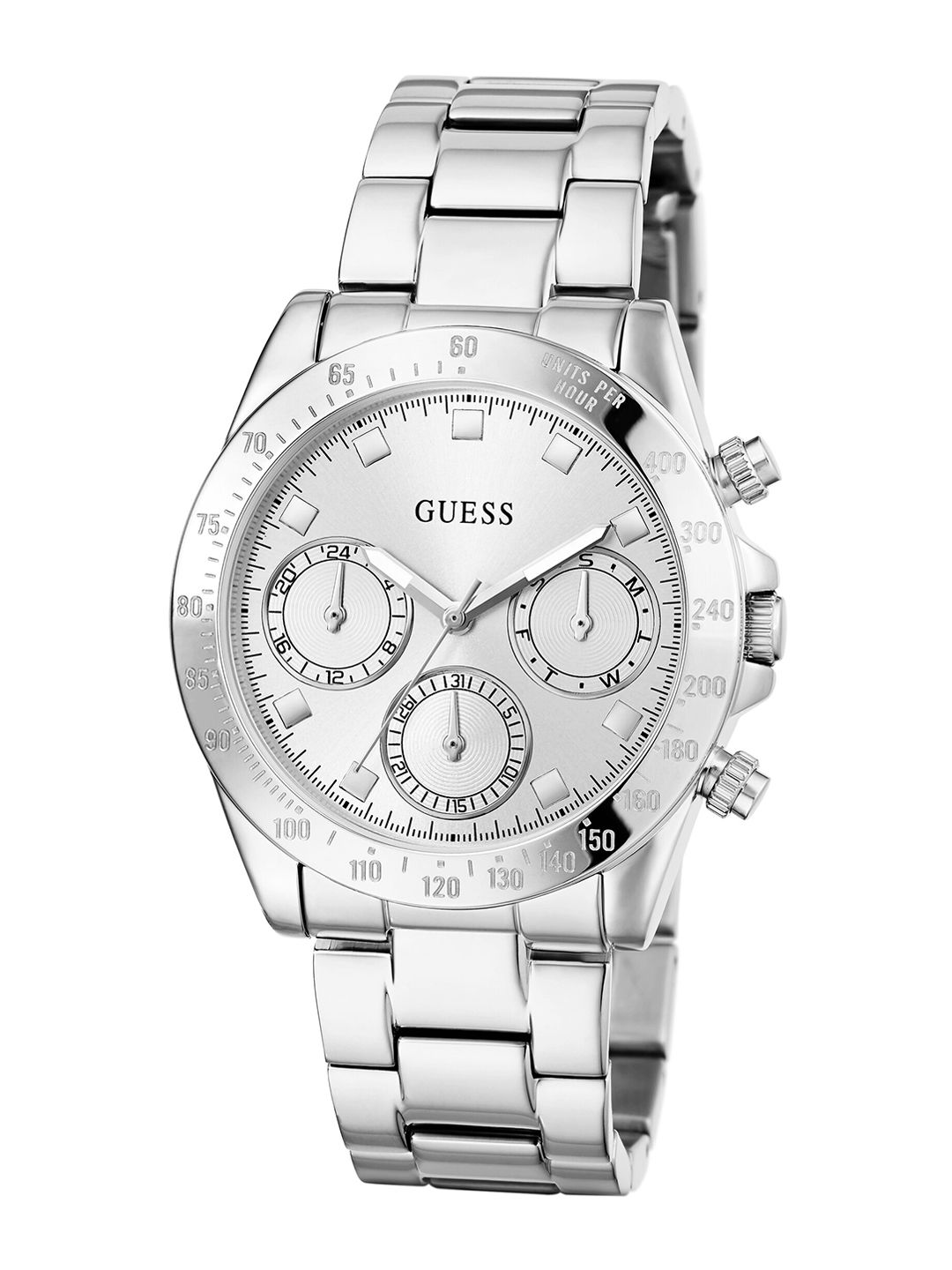 GUESS Women Silver-Toned Dial & Silver Toned Straps Analogue Watch GW0314L1 Price in India