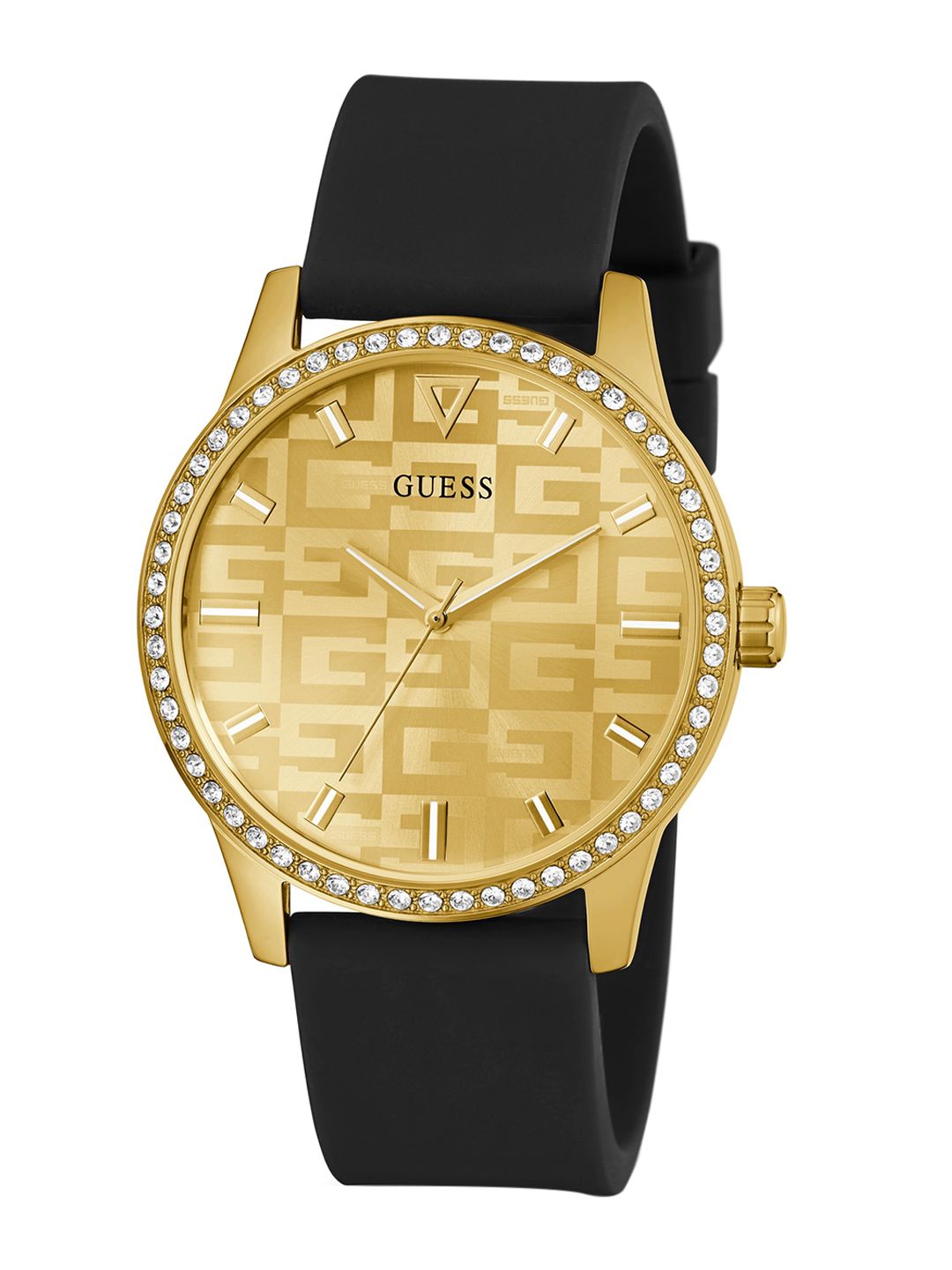 GUESS Women Copper-Toned Dial & Black Straps Analogue Watch GW0355L1 Price in India