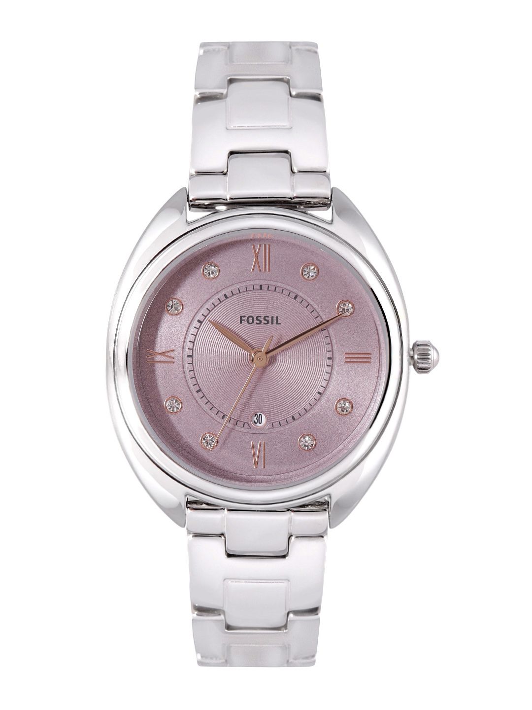 Fossil Women Purple Dial & Silver-Toned Bracelet Style Straps Gabby Analogue Watch ES5103 Price in India