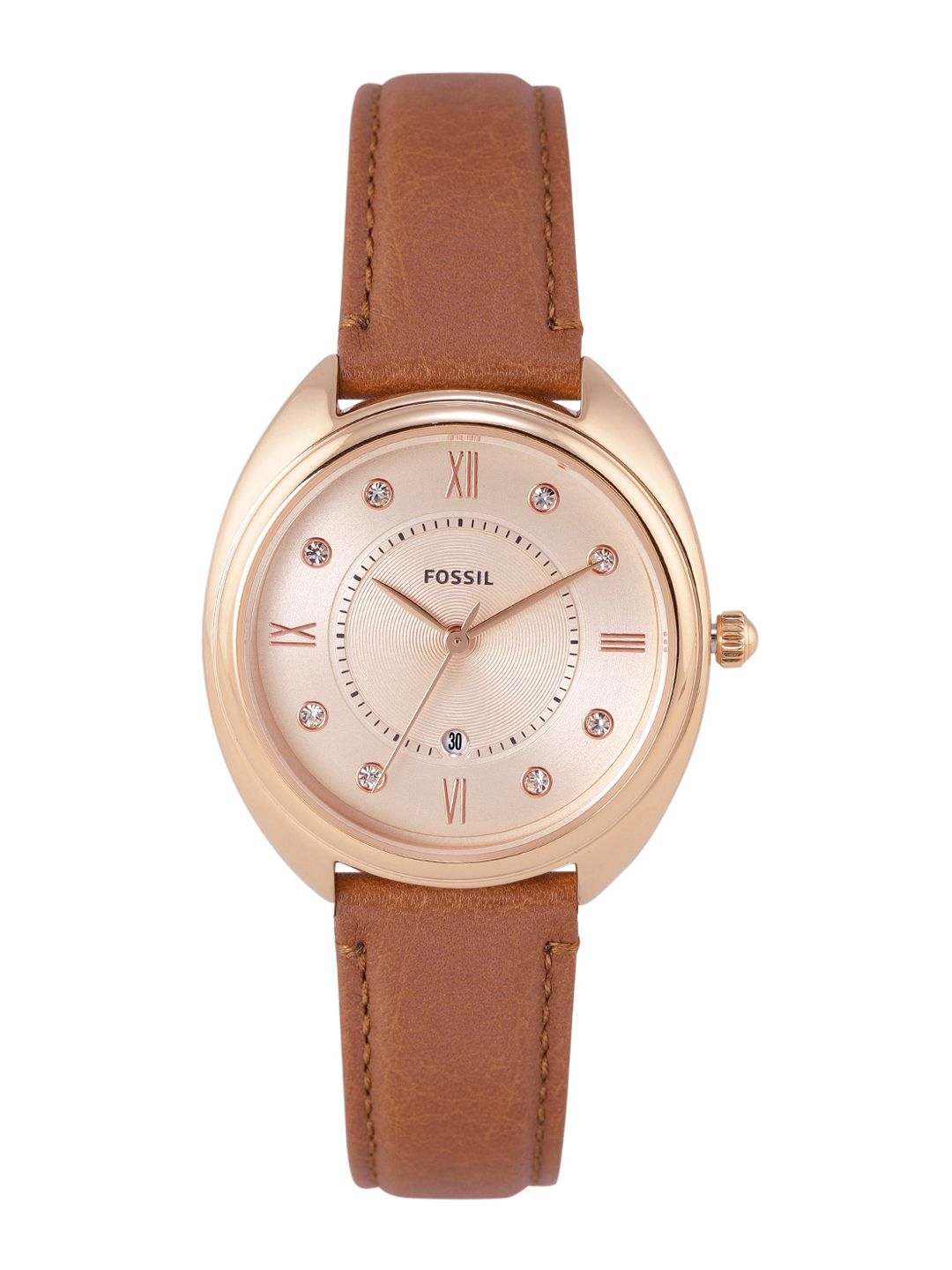 Fossil Women Rose Gold-Toned Dial & Brown Eco Leather Straps Gabby Analogue Watch ES5115 Price in India