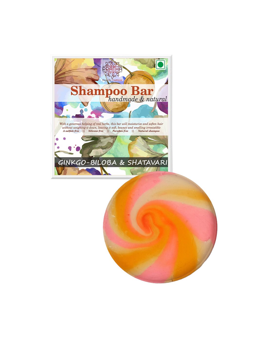 Pratha Pink & Multicoloured Gingko Biloba & Shatavari Handmade Shampoo Bar - 80 gm Price in India