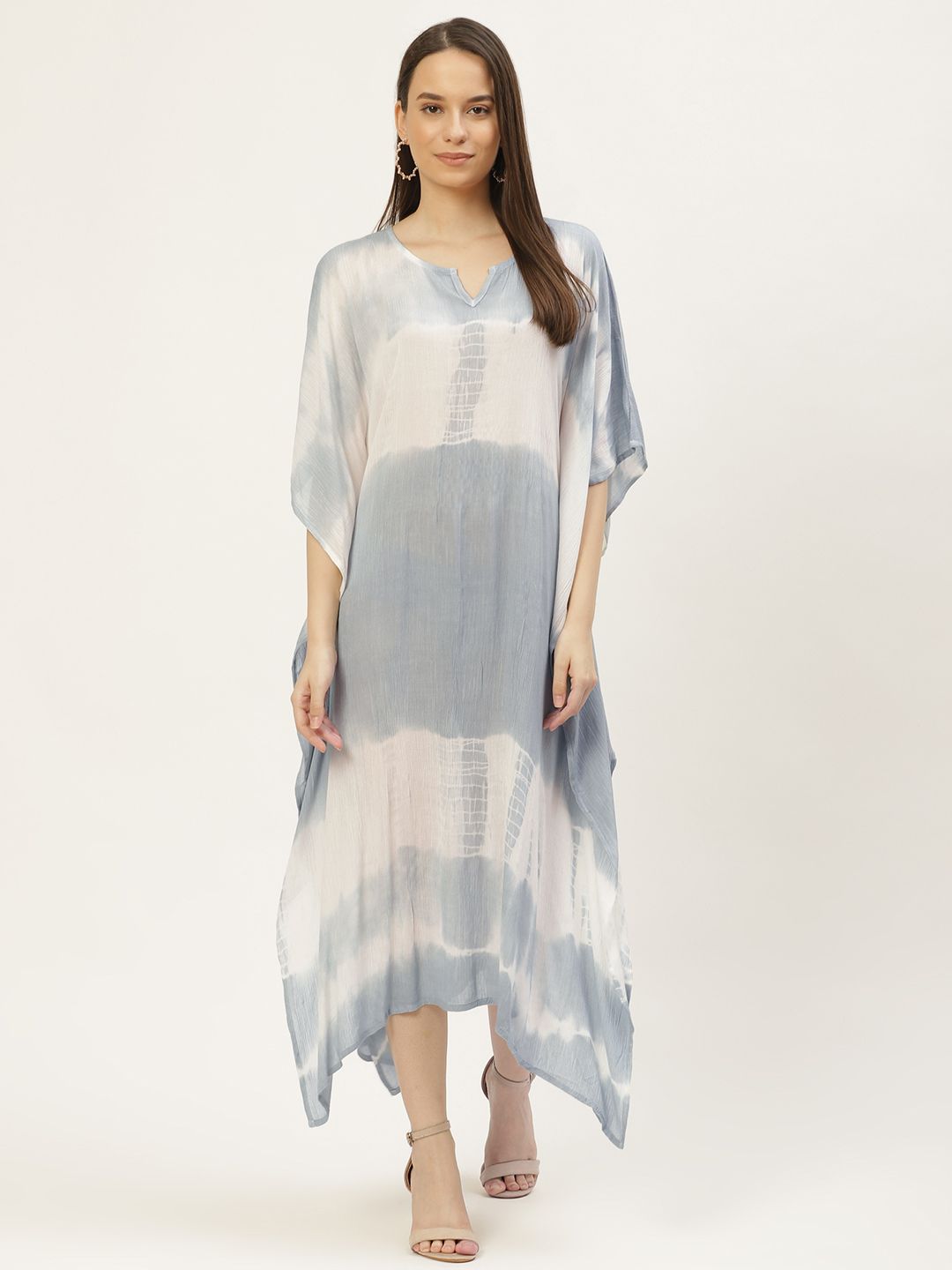 Maaesa Grey & White Tie and Dye Kaftan Midi Dress Price in India