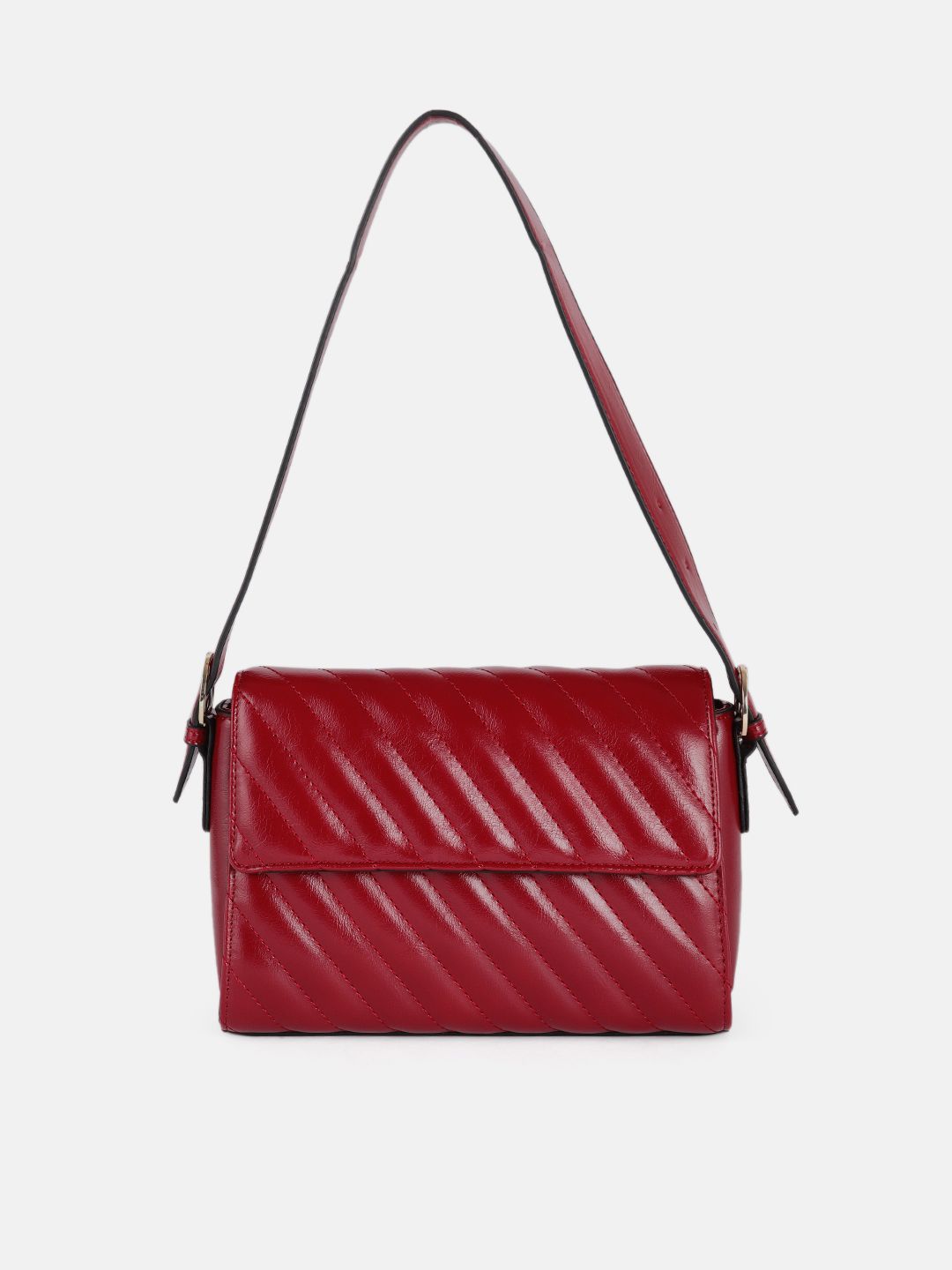 DressBerry Burgundy Solid PU Regular Structured Shoulder Bag with Quilted Detail Price in India