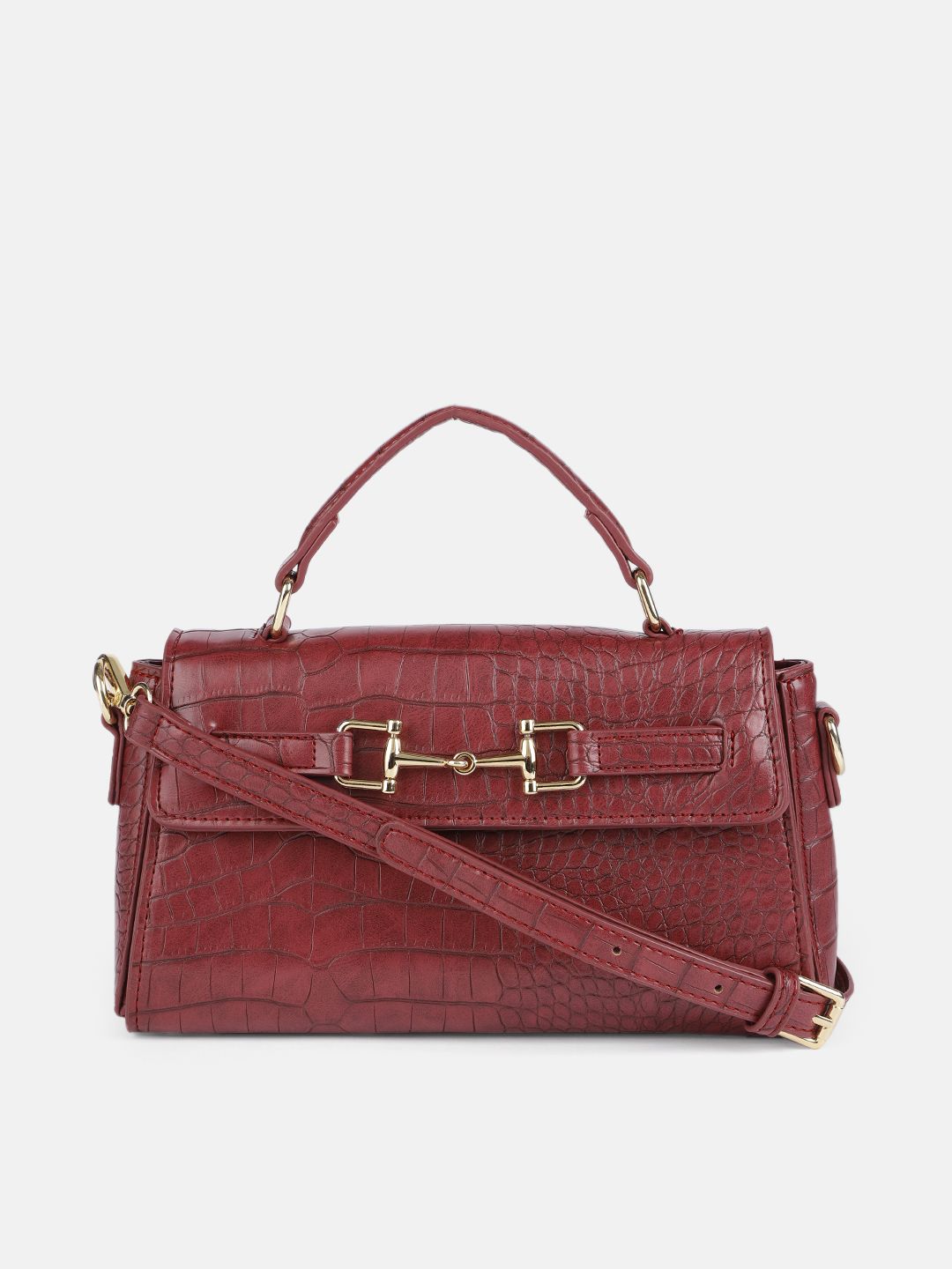 Mast & Harbour Burgundy Animal Textured Structured Satchel Price in India