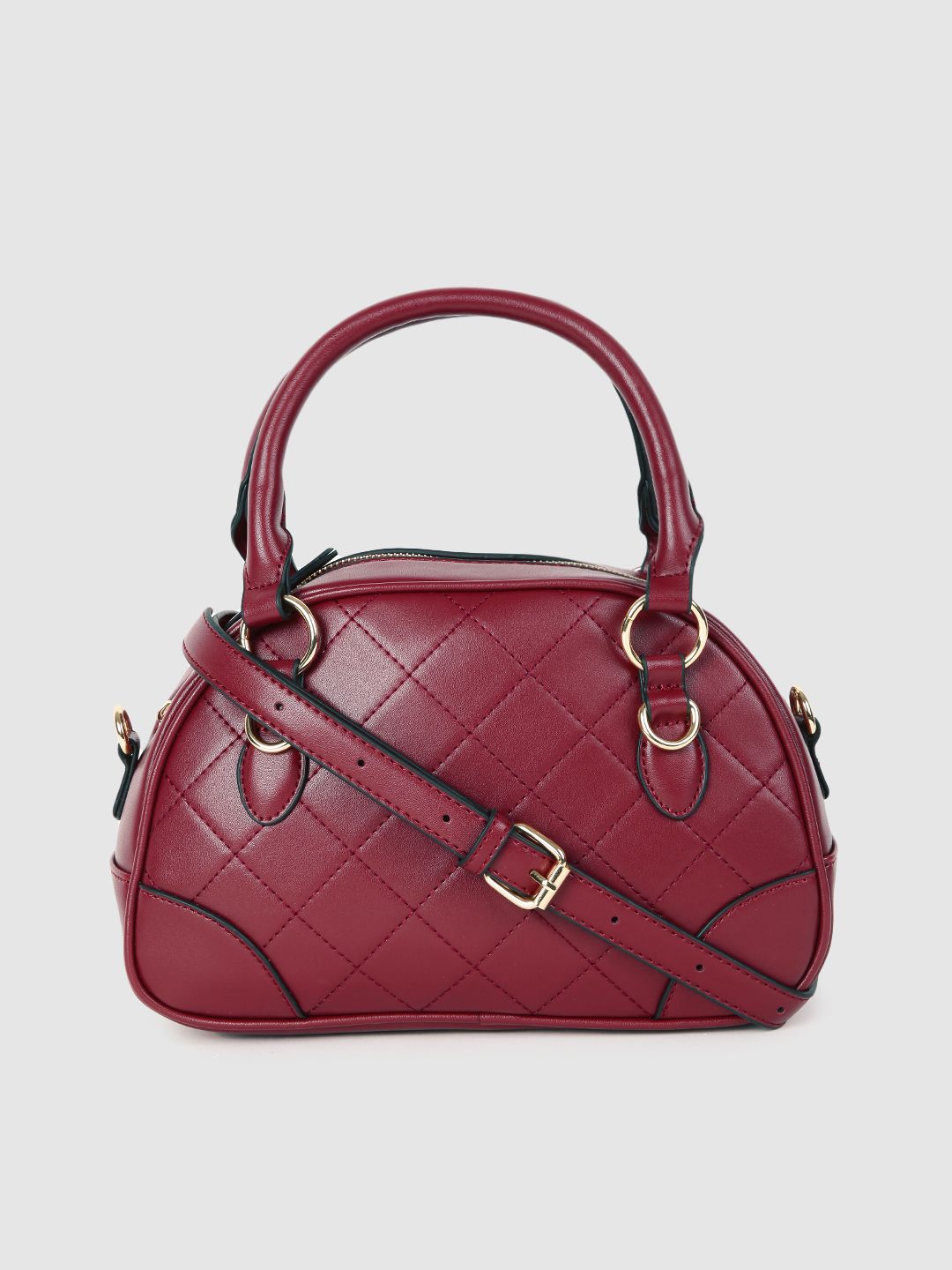 DressBerry Burgundy PU Structured Handheld Bag with Quilted Price in India
