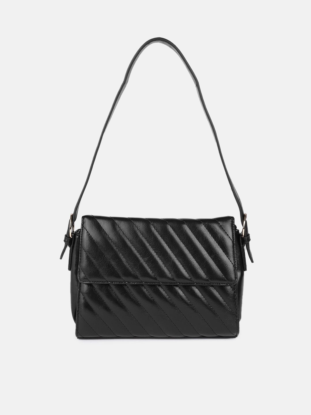 DressBerry Black PU Structured Quilted Shoulder Bag Price in India