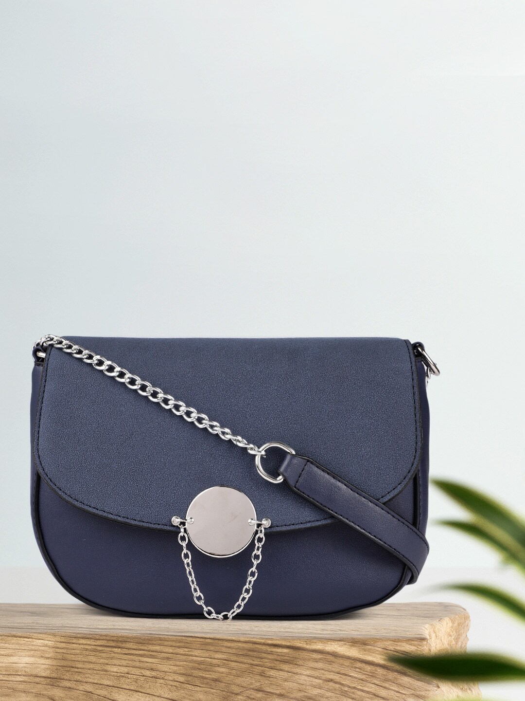 Mast & Harbour Navy Blue Solid Sling Bag Price in India