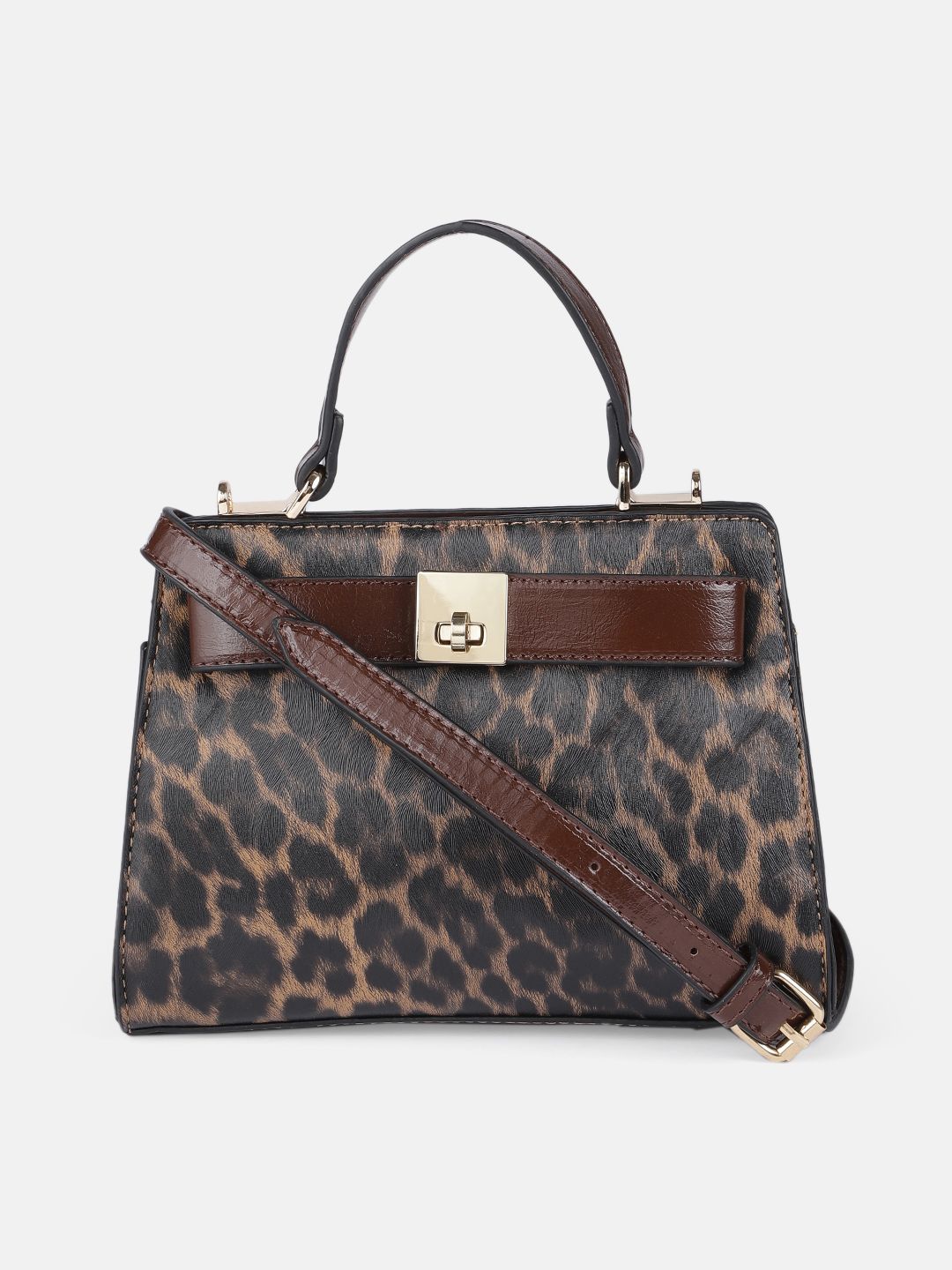 DressBerry Tan Brown Animal Textured Structured Handheld Bag Price in India
