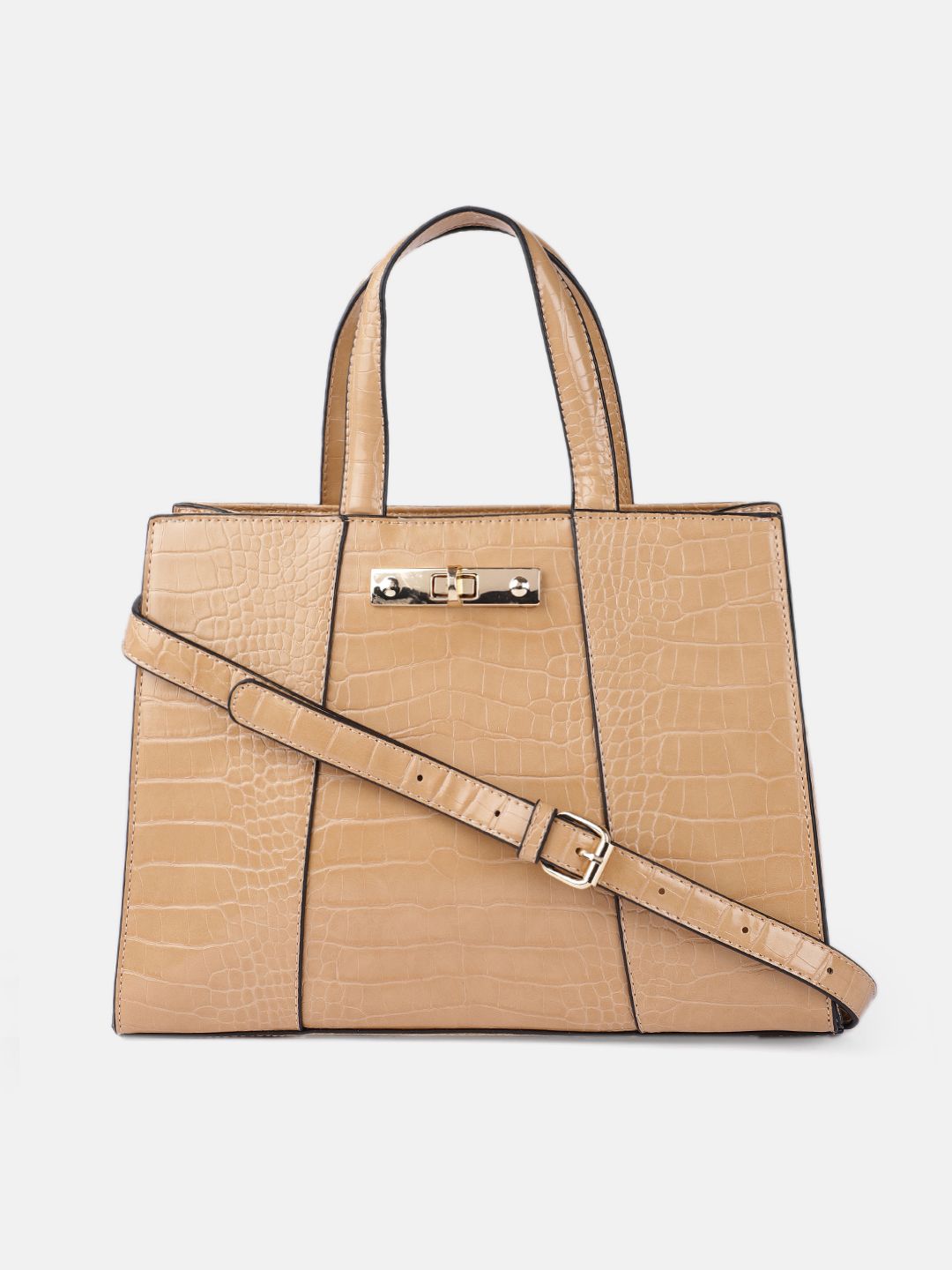 Mast & Harbour Beige Textured Handheld Bag Price in India