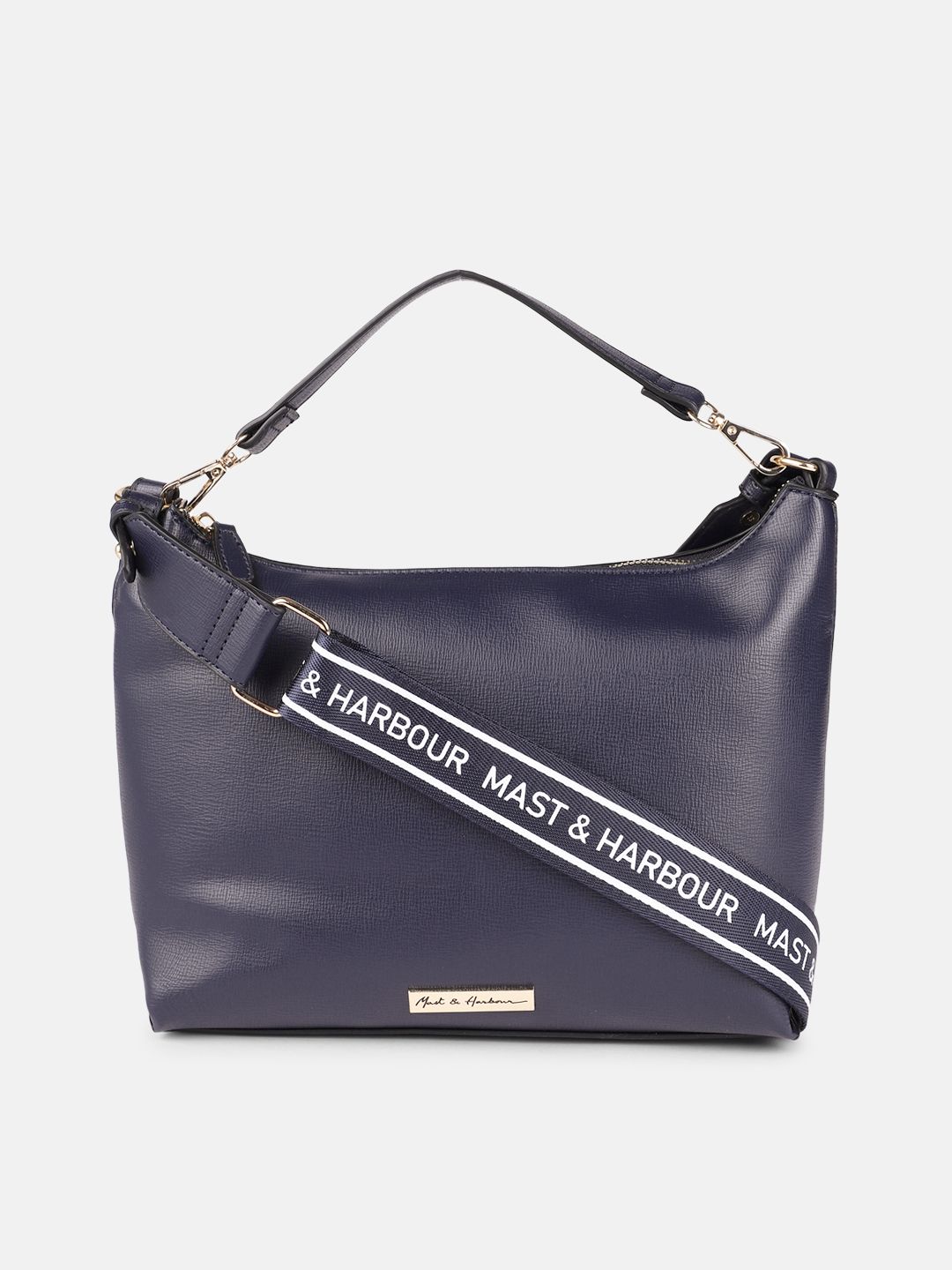 Mast & Harbour Navy Blue Solid Hobo Bag Price in India