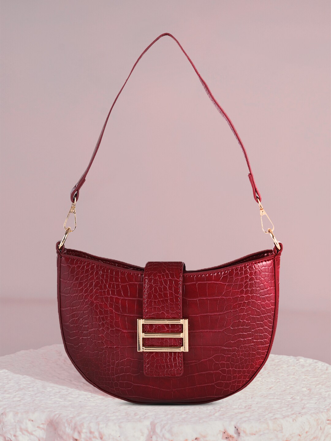 Mast & Harbour Red Textured PU Half Moon Sling Bag Price in India