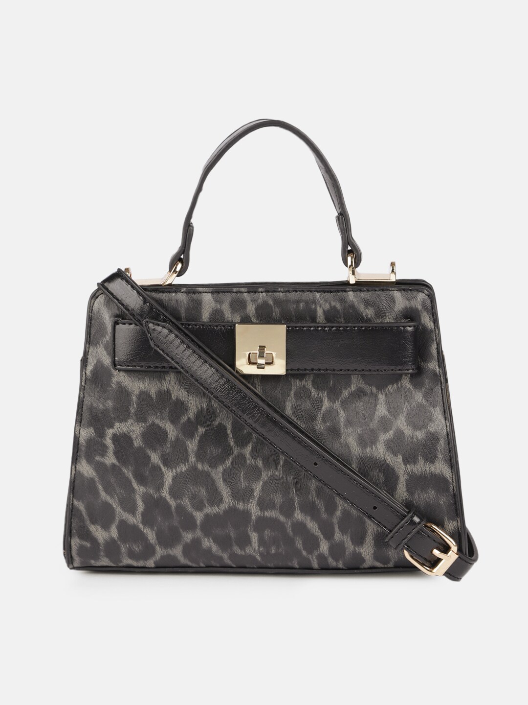 DressBerry Black Animal Printed PU Structured Sling Bag Price in India