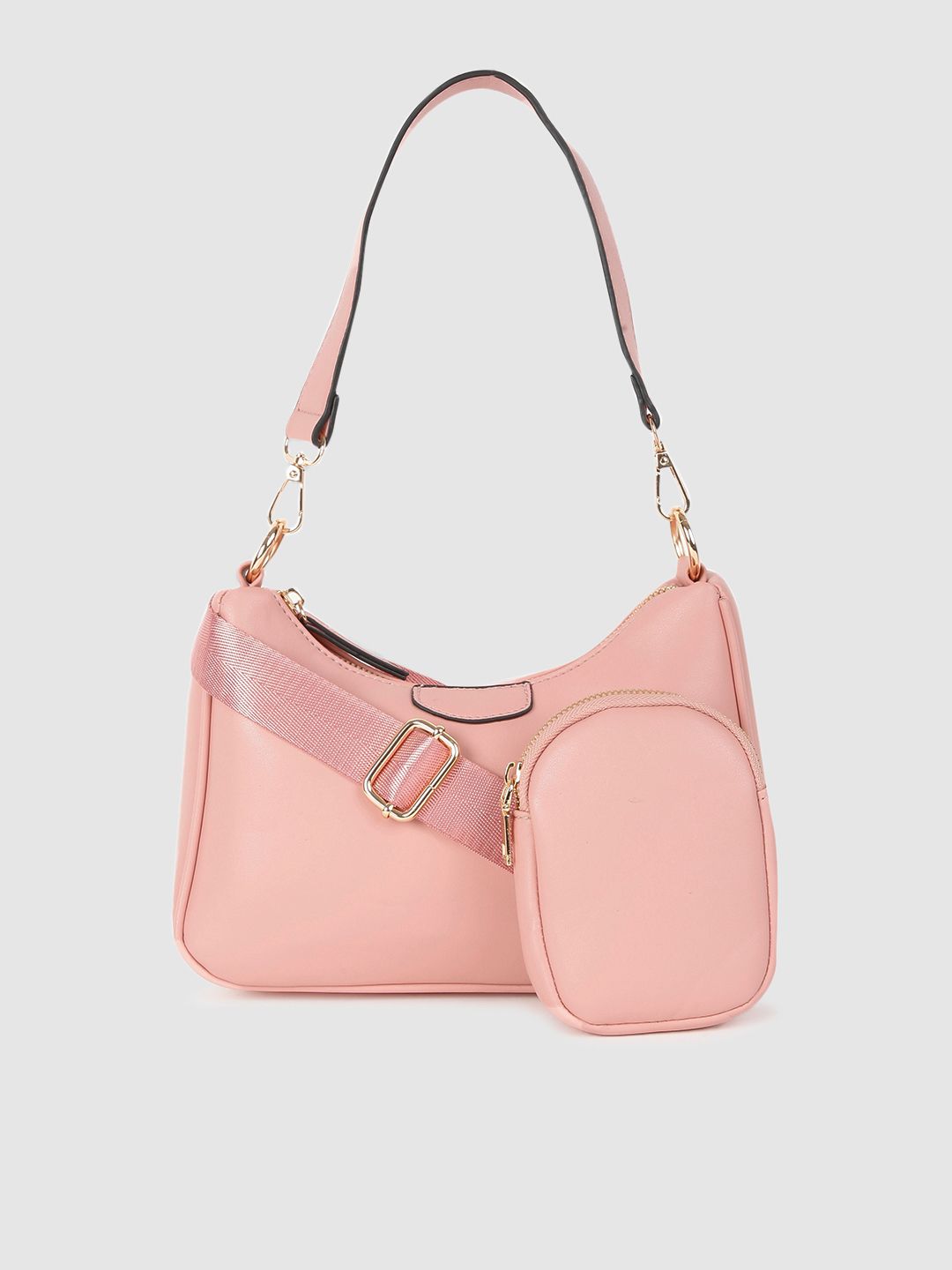DressBerry Pink Solid PU Regular Structured Hobo Bag Price in India