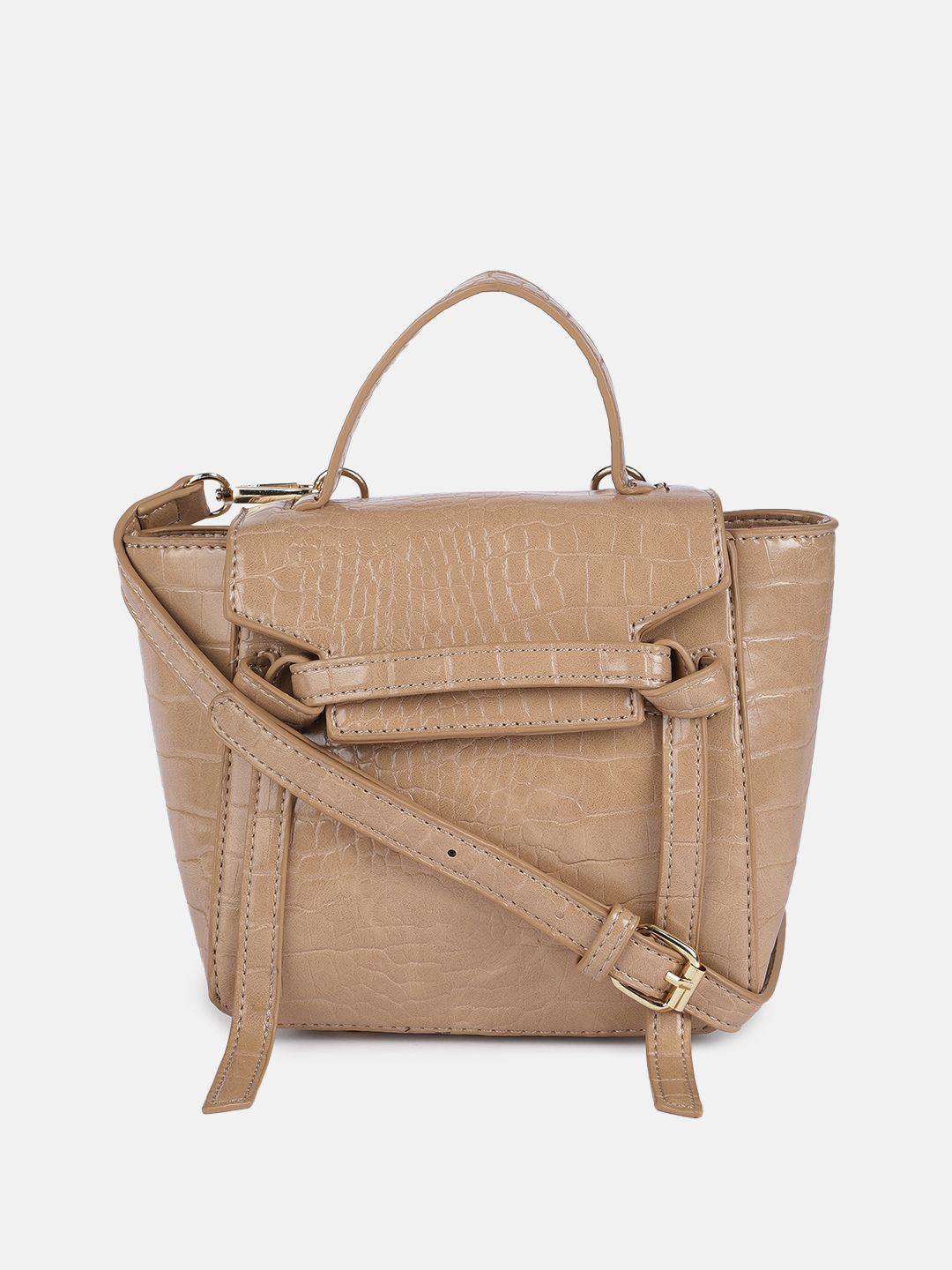 Mast & Harbour Beige Animal Textured Structured Satchel Price in India