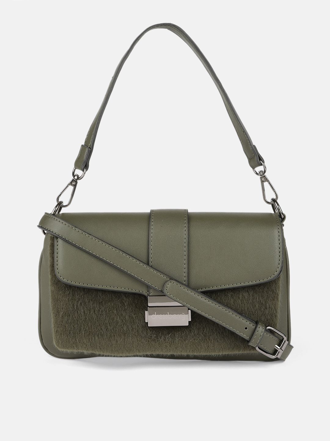 DressBerry Olive Green Structured Satchel Price in India