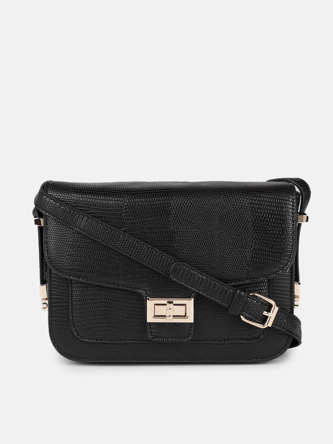 Mast & Harbour Black Animal Textured Structured Sling Bag Price in India