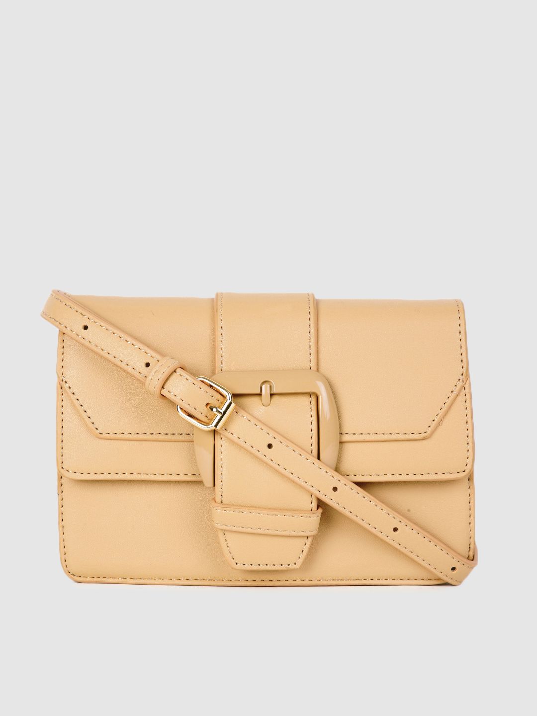DressBerry Yellow PU Structured Sling Bag Price in India