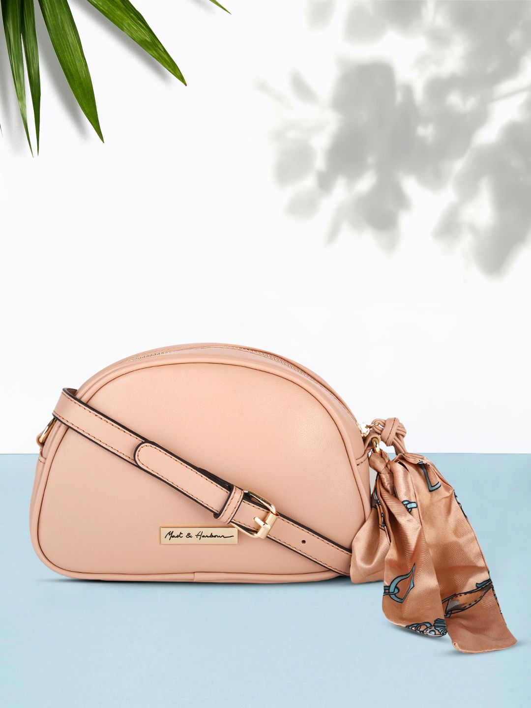 Mast & Harbour Pink Solid PU Small Half Moon Sling Bag Price in India