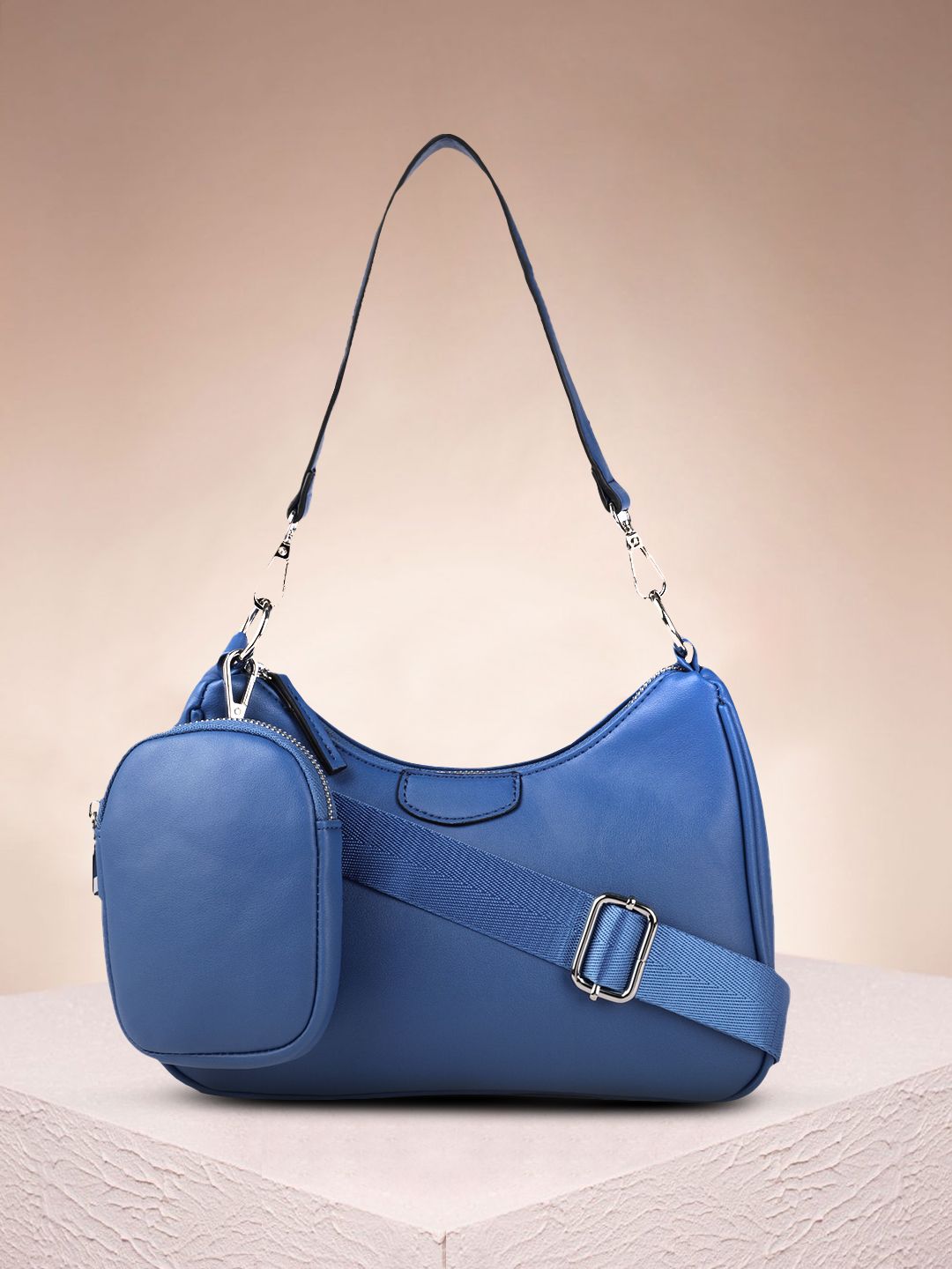 DressBerry Blue Structured Hobo Bag Price in India