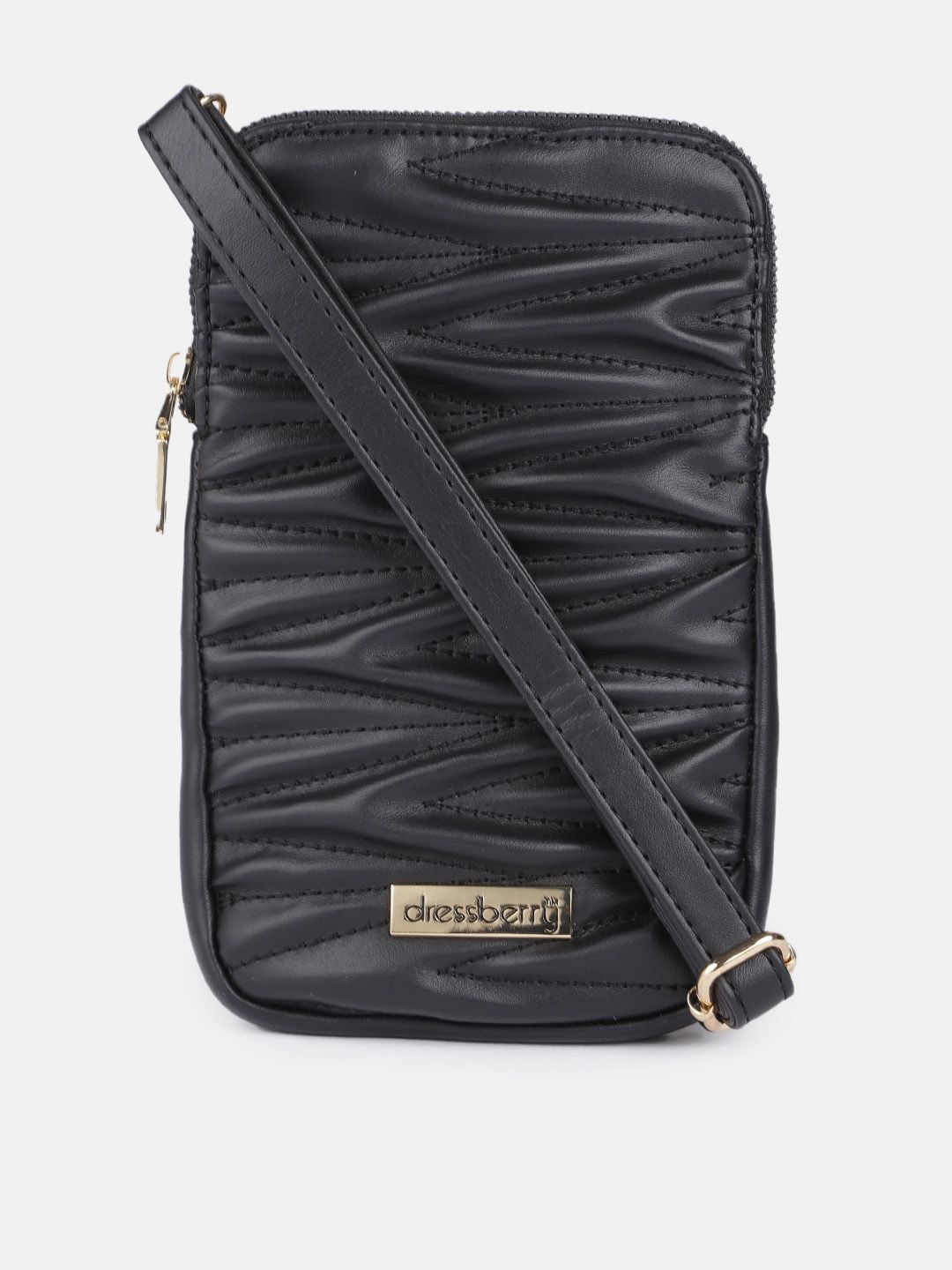 DressBerry Black Textured PU Structured Sling Bag Price in India