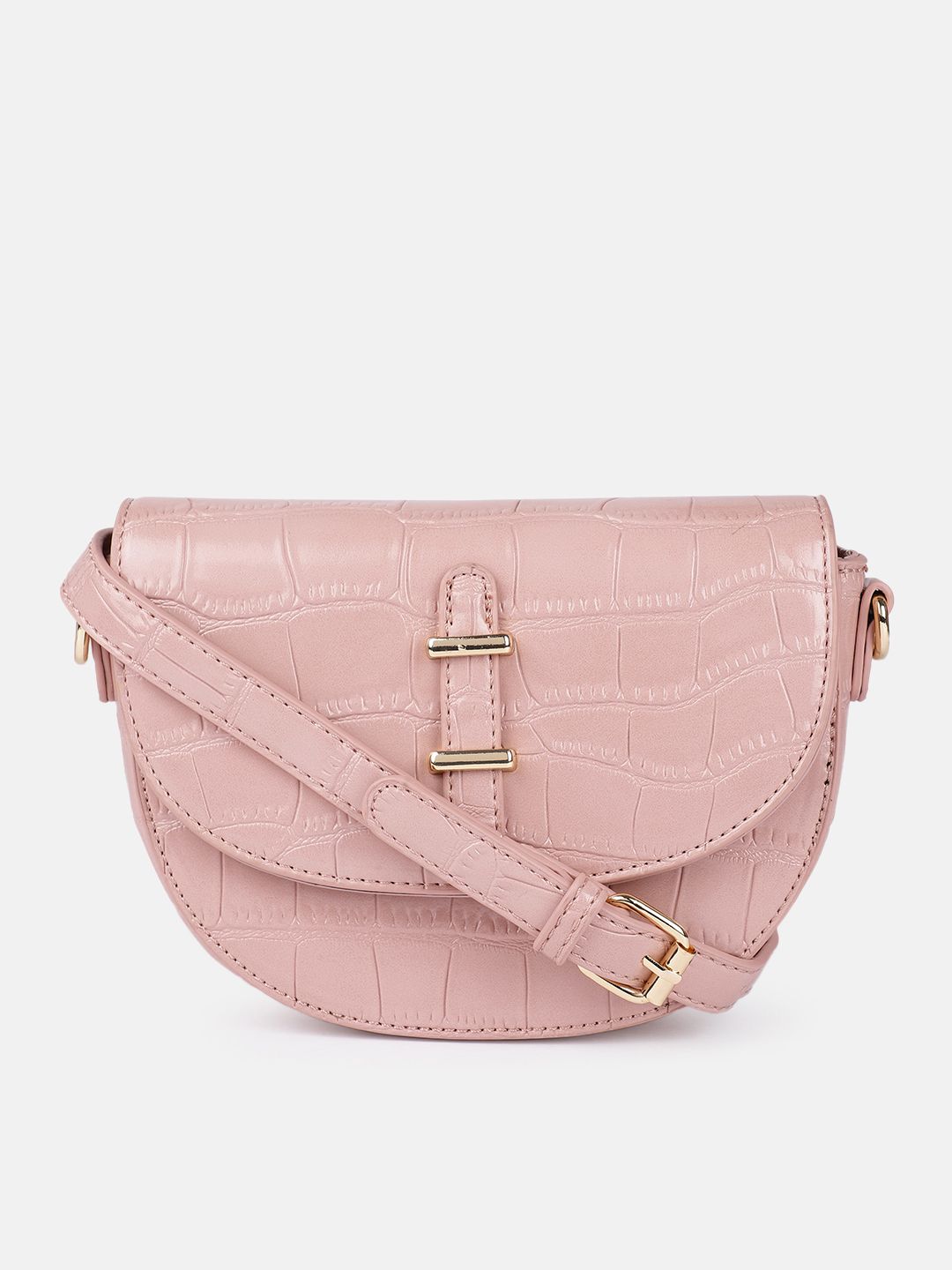 Mast & Harbour Pink Croc Textured Sling Bag Price in India