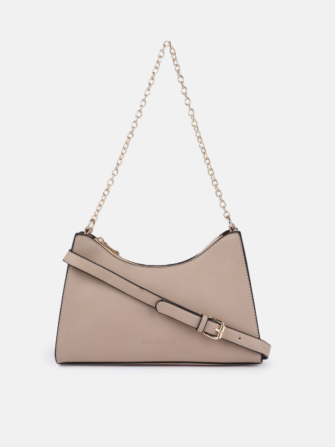 DressBerry Beige Structured Hobo Bag Price in India