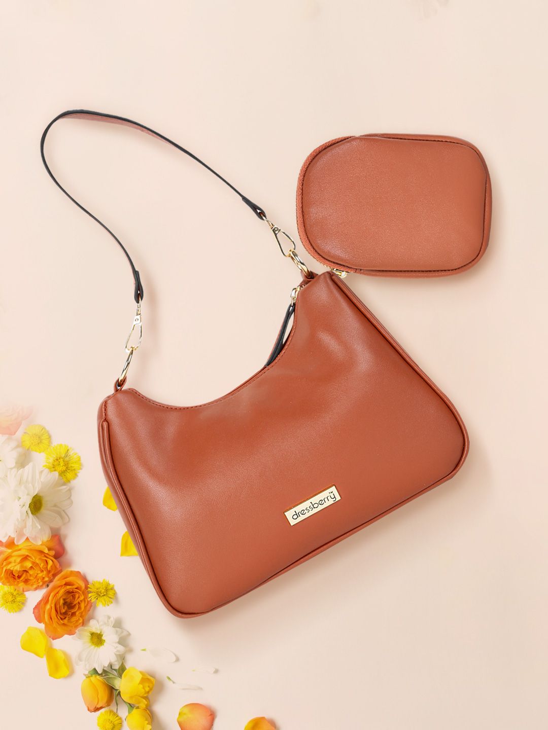 DressBerry Red Solid PU Regular Structured Hobo Bag Price in India