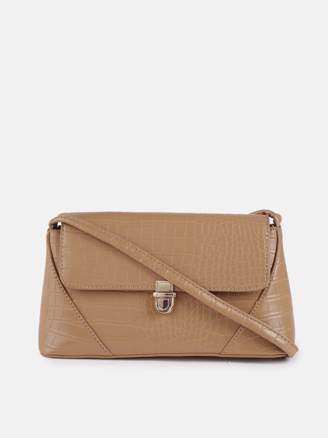 Mast & Harbour Beige Animal Textured Structured Sling Bag Price in India