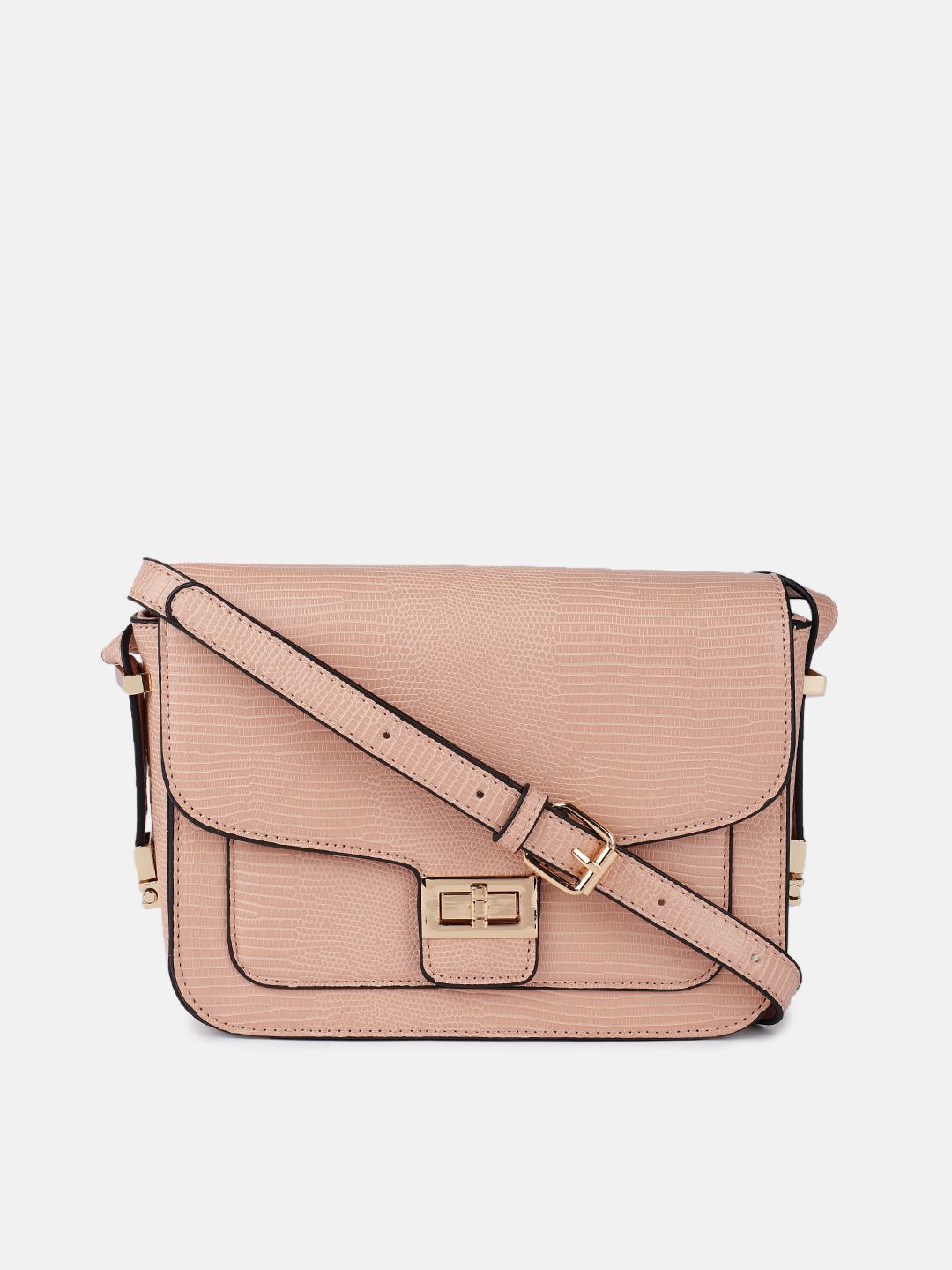 Mast & Harbour Dusty Pink Textured PU Structured Sling Bag Price in India