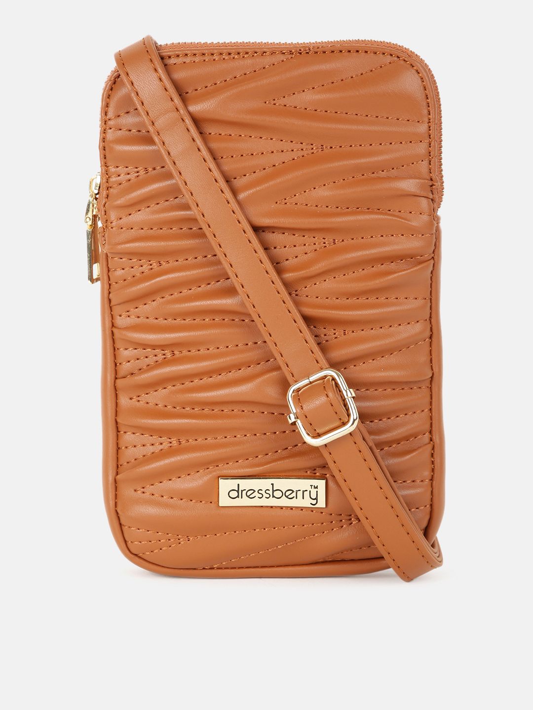 DressBerry Tan Brown Textured Structured Mobile Pouch Price in India