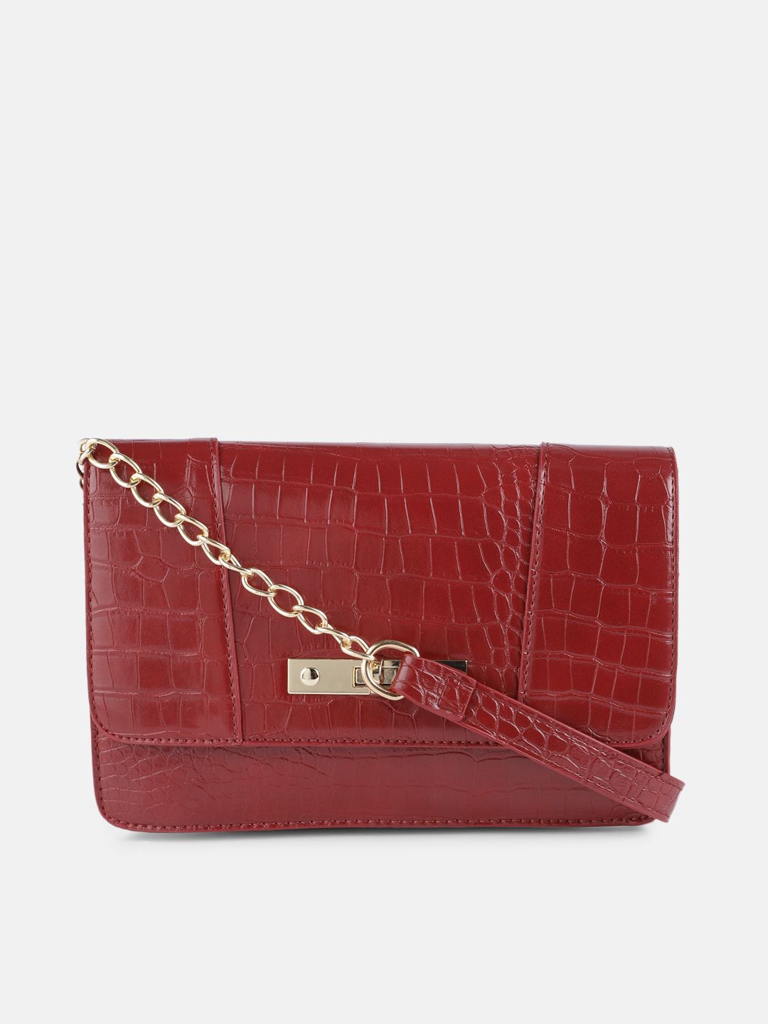 Mast & Harbour Maroon Animal Textured Structured Sling Bag Price in India