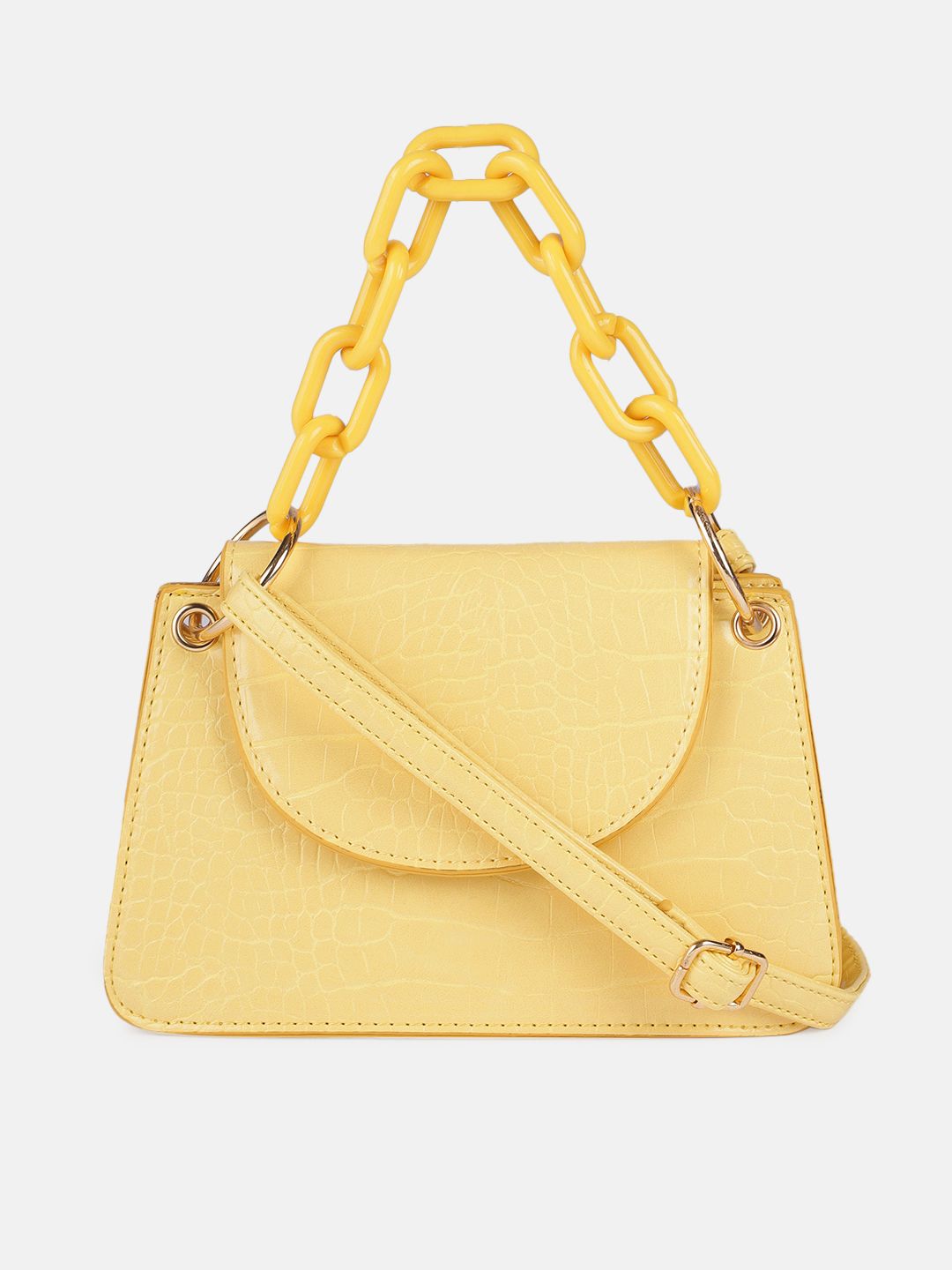DressBerry Yellow Animal Textured PU Structured Sling Bag Price in India