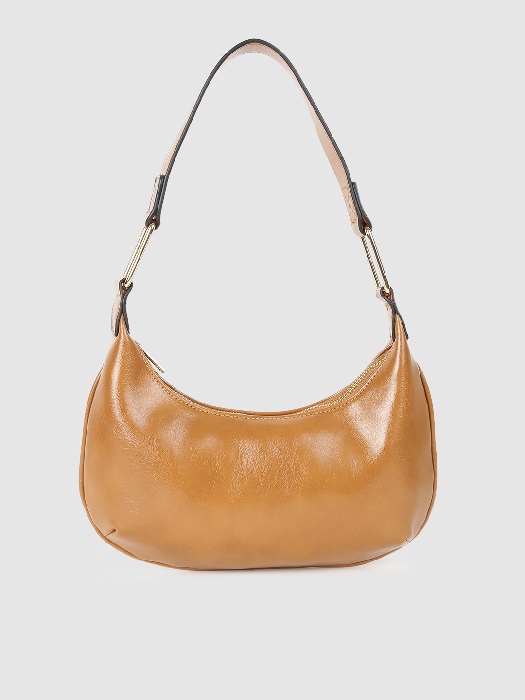 DressBerry Tan Brown Structured Hobo Bag Price in India