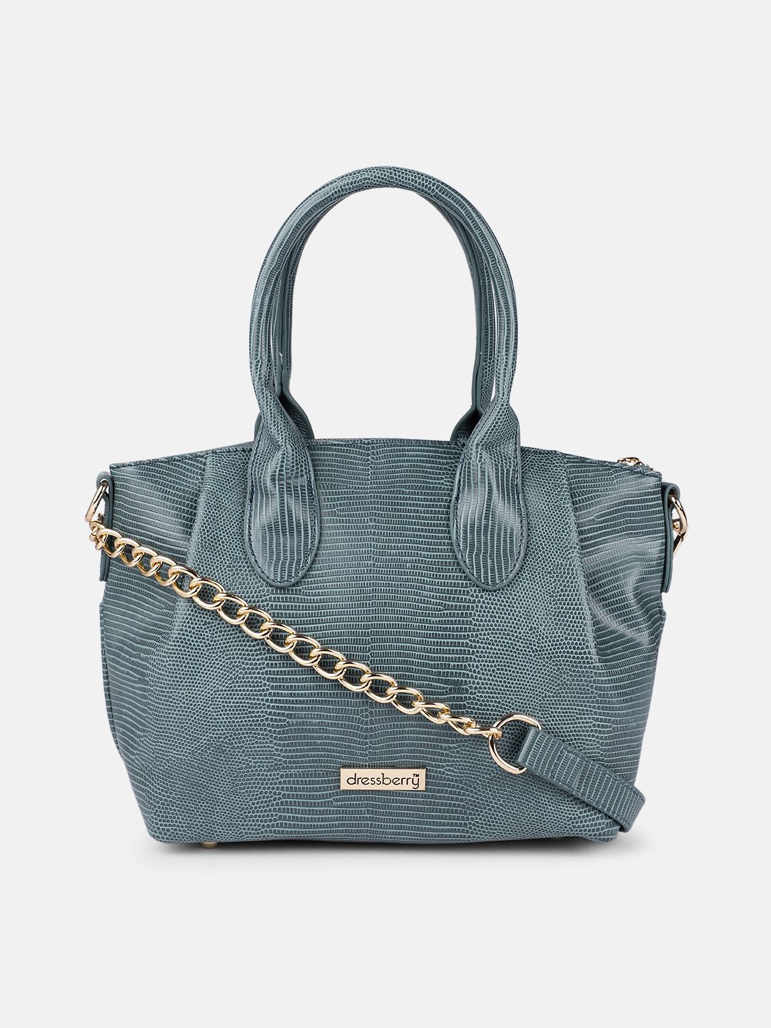 DressBerry Blue Animal Textured Structured Handheld Bag Price in India