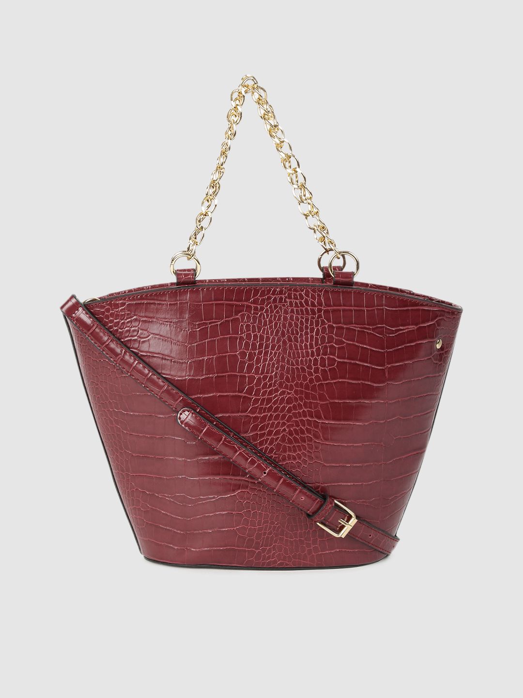 DressBerry Burgundy Animal Textured Oversized Structured Handheld Bag Price in India