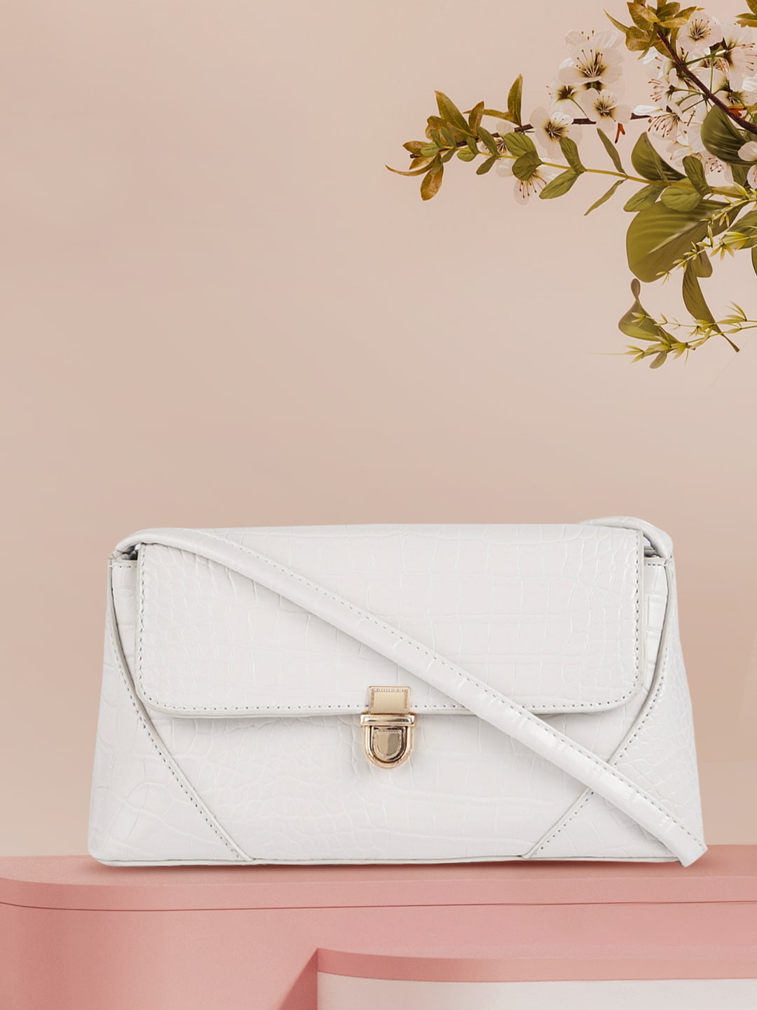 Mast & Harbour White Animal Textured Structured Sling Bag Price in India