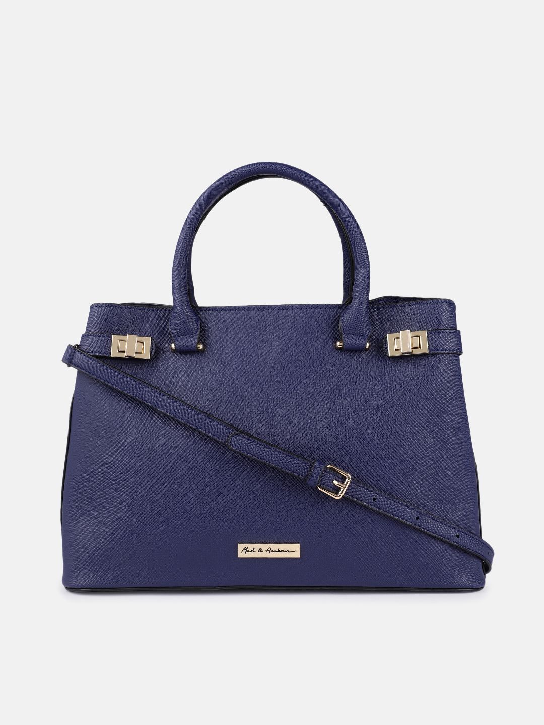 Mast & Harbour Navy Blue Structured Handheld Bag Price in India