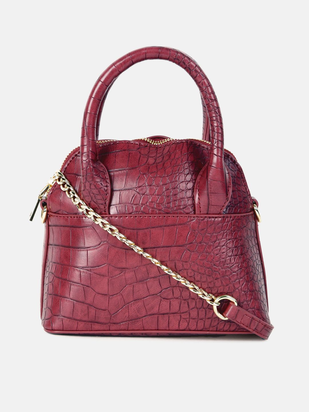 DressBerry Burgundy Textured PU Structured Sling Bag Price in India