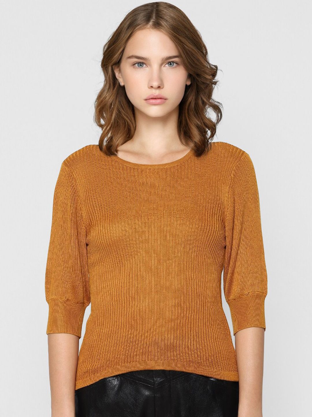 ONLY Women Mustard Solid Casual Sweater Price in India